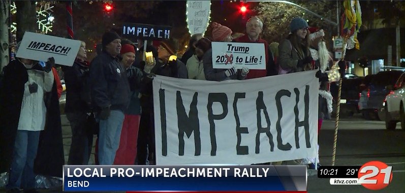 More than 100 people gathered in downtown Bend for rally Tuesday evening in support of President Trump's impeachment