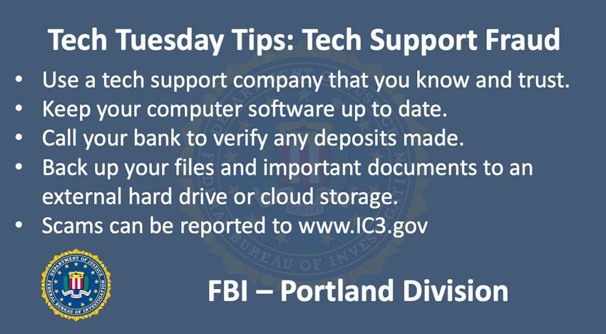 Oregon FBI Tech Tuesday tech support fraud 1-7
