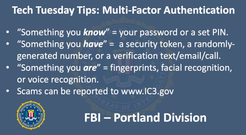 Oregon FBI Tech Tuesday two-factor authentication