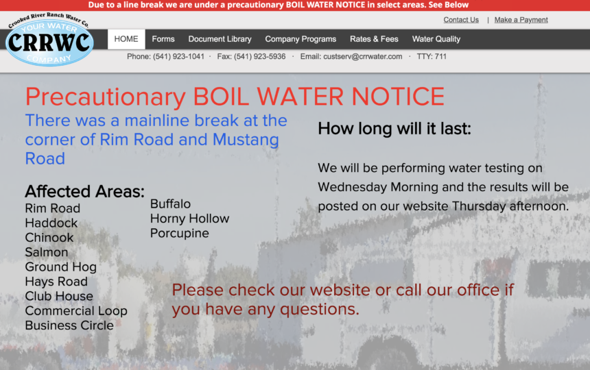 Crooked River Ranch boil water notice