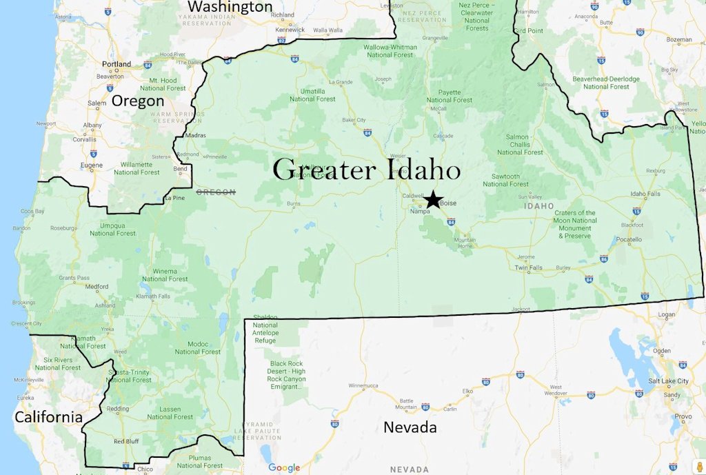 Map of proposal that would expand Idaho across much of Oregon's rural areas