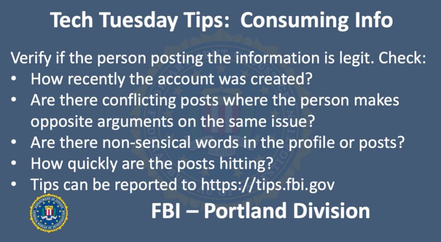 Oregon FBI Tech Tuesday consuming info 2-4