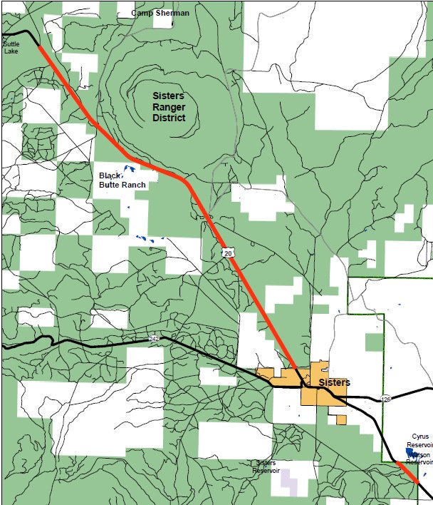 Hwy. 20 Sisters tree removal map USFS