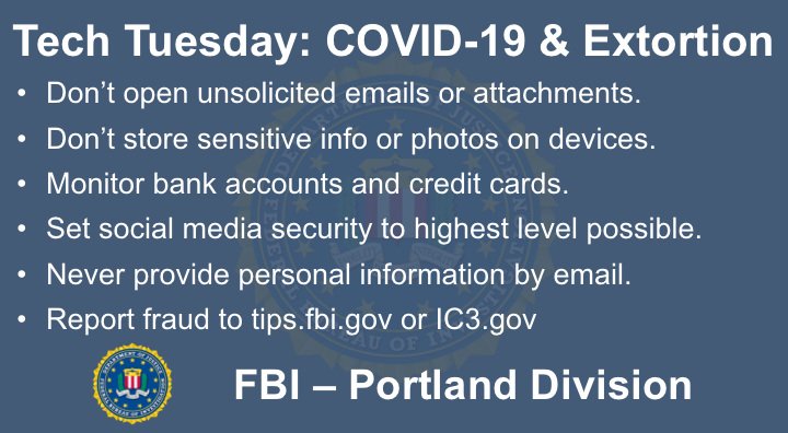 Oregon FBI Tech Tuesday COVID-19 extortion