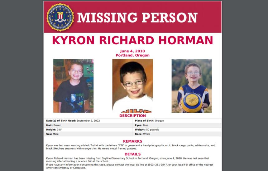 Kyron Horman FBI missing person flyer