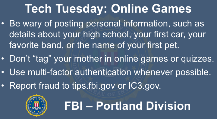 Oregon FBI's Tech Tuesday Online games