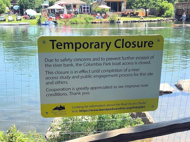 Columbia Park boat access closure sign BPRD 722