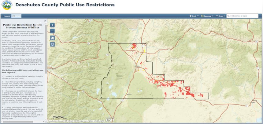 Deschutes County public use restrictions map