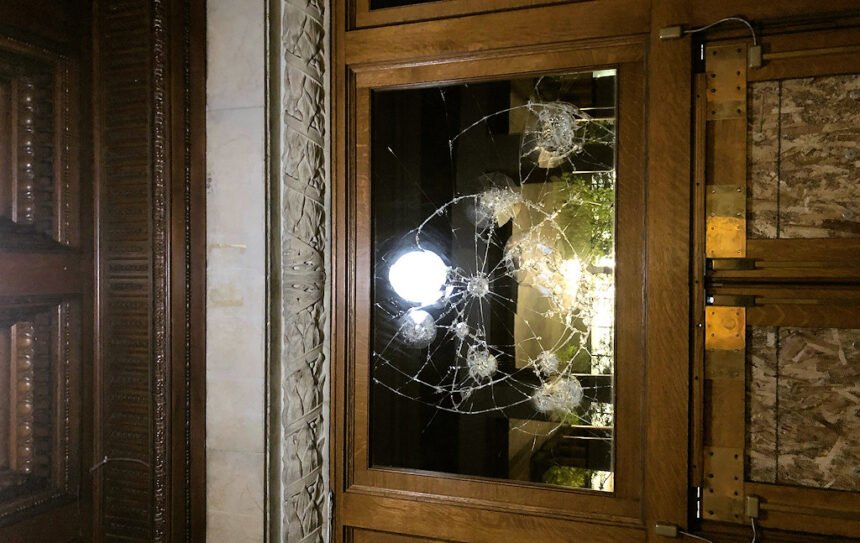 Portland City Hall smashed windows 825