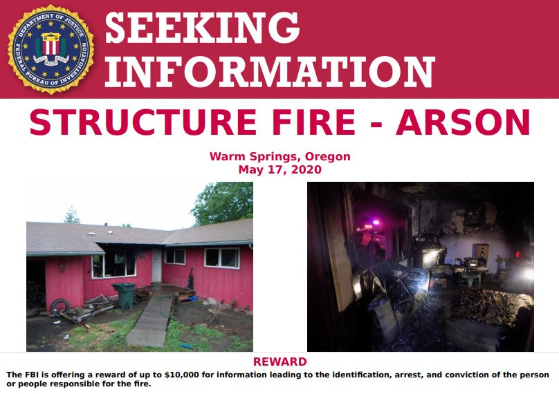 FBI reward Warm Springs arson fire