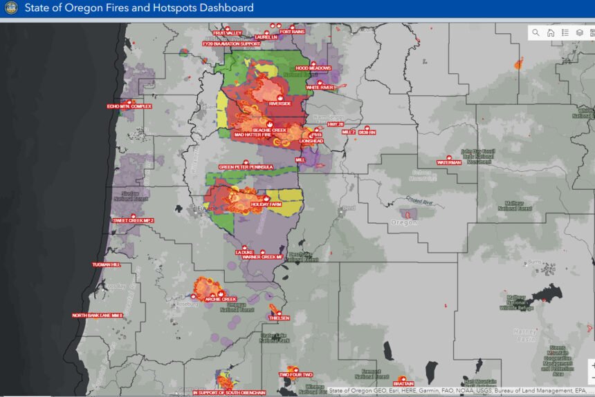 Oregon wildfires state map 910