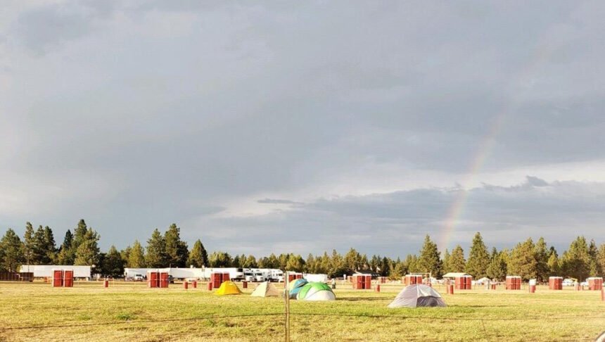 Rainbow over Lionshead Fire camp