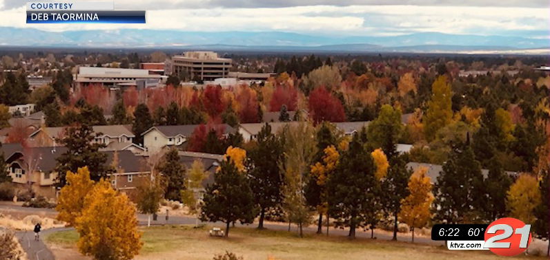 Autumn colors about in a view of northeast Bend, with St. Charles in the distance.