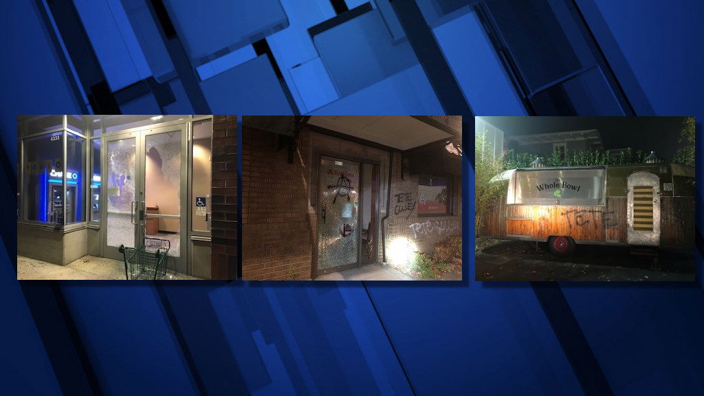 Portland police say more than two-dozen businesses were vandalized late Friday along NE Sandy Boulevard