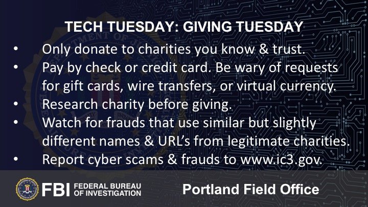 Oregon FBI Tech Tuesday Giving Tuesday