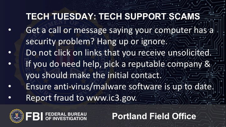 Oregon FBI Tech Tuesday tech support scams 15