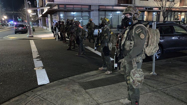Federal officers were on hand in downtown Portland Jan. 20 as protests again turned violent