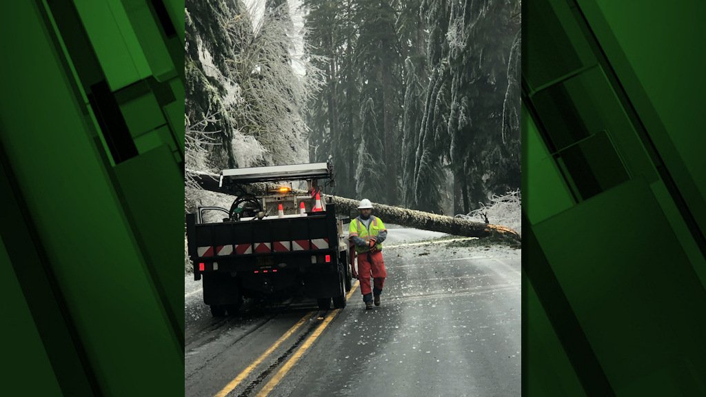 ODOT crews dealt with downed trees, icy conditions along 12 miles of state Hwy. 18 in the Van Duzer Corridor.