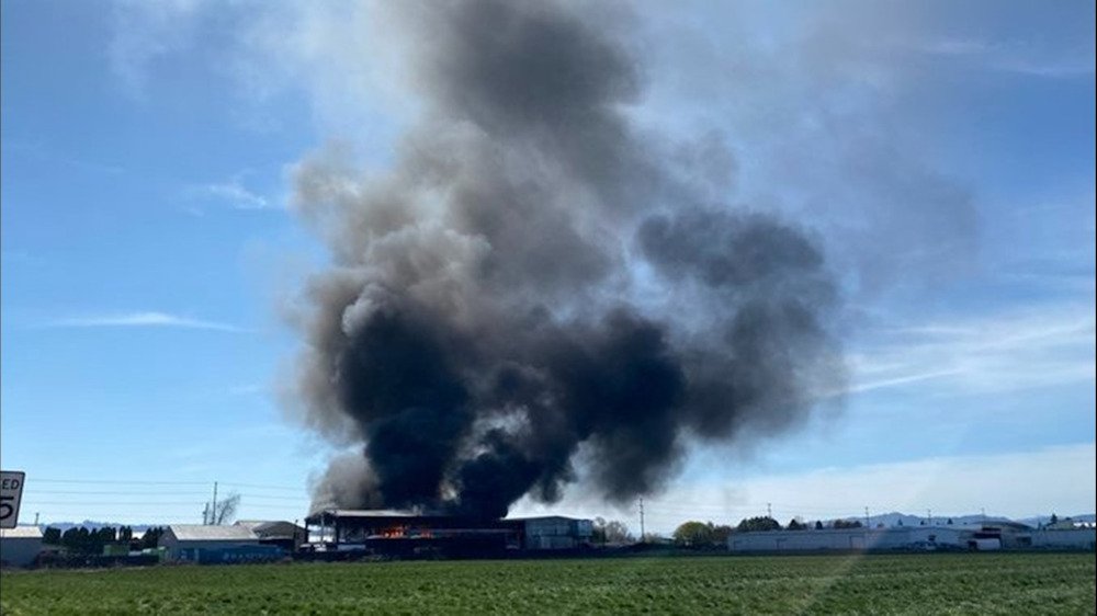 Thick, black smoke billows from fire at ethanol fuel plant in Cornelius, west of Portland Tuesday afternoon