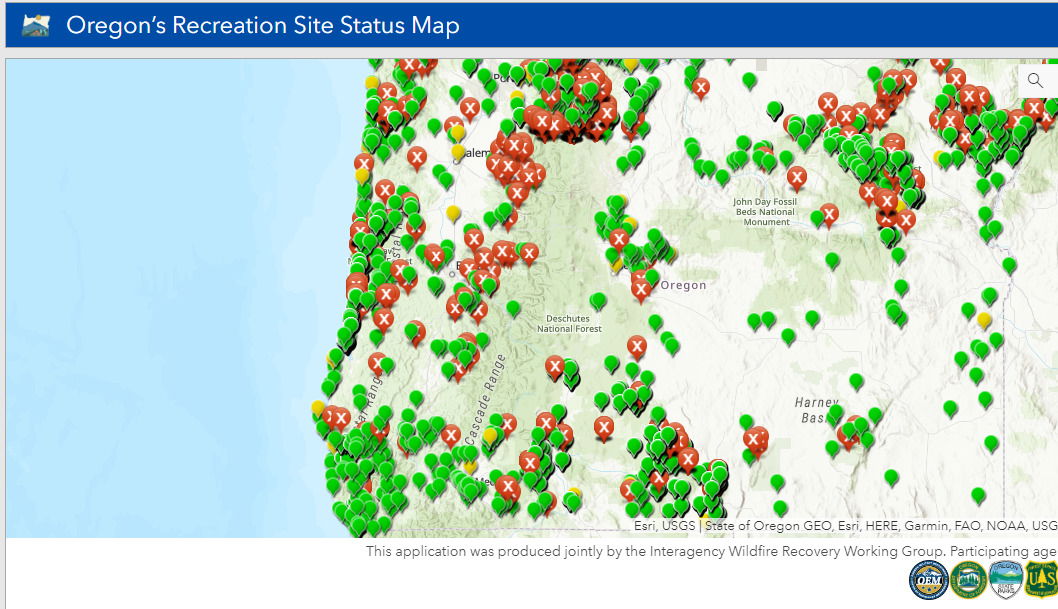 Interactive map shows status of recreation sites across Oregon