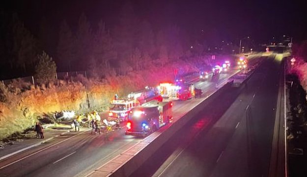 First responders on scene of a two-vehicle crash on the Bend Parkway late Friday night