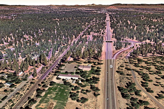 Aerial view of the US97/ Baker Road Interchange and study area from US97 looking north toward Bend