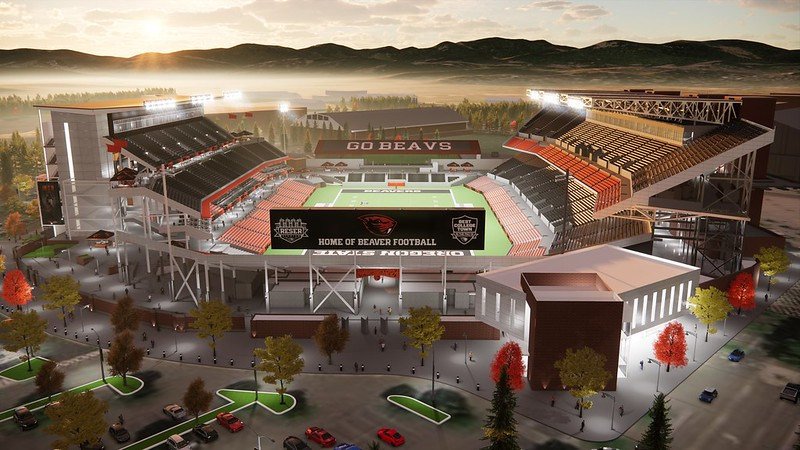 Rendering of what Oregon State's University's Reser Stadium will look like after a $153 million project to fully renovate the west side of the stadium 