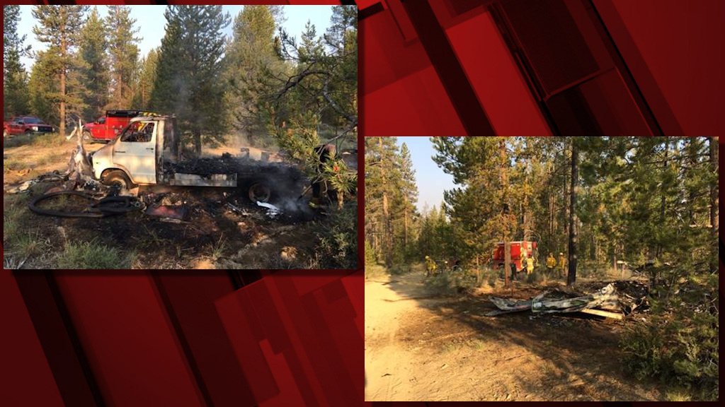 Two RVs burned in suspicious blazes on federal land east of La Pine Sunday morning, spread to surrounding brush