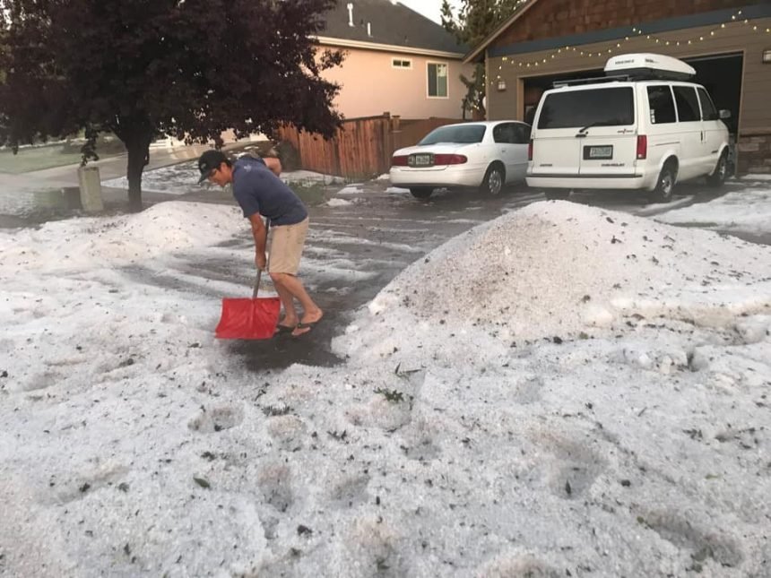 NE Bend shoveling hail Ali Nichols