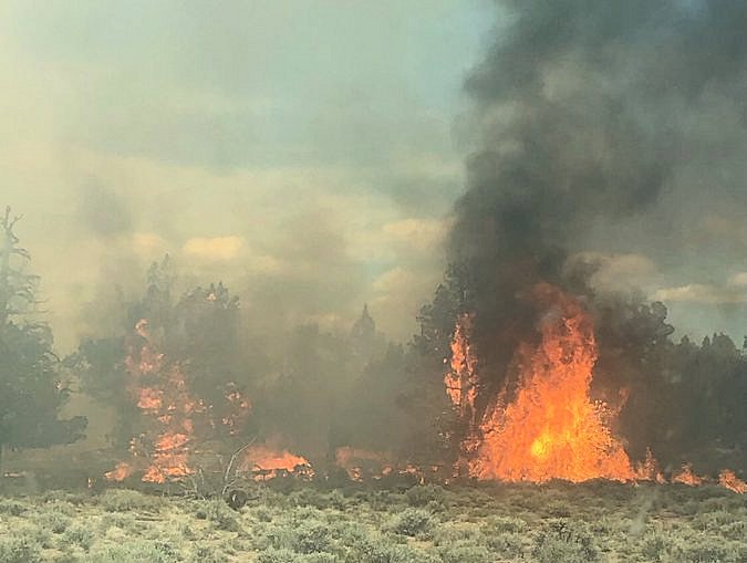 Flames erupt Friday on Porcupine Lake Fire, on BLM land south of Brothers