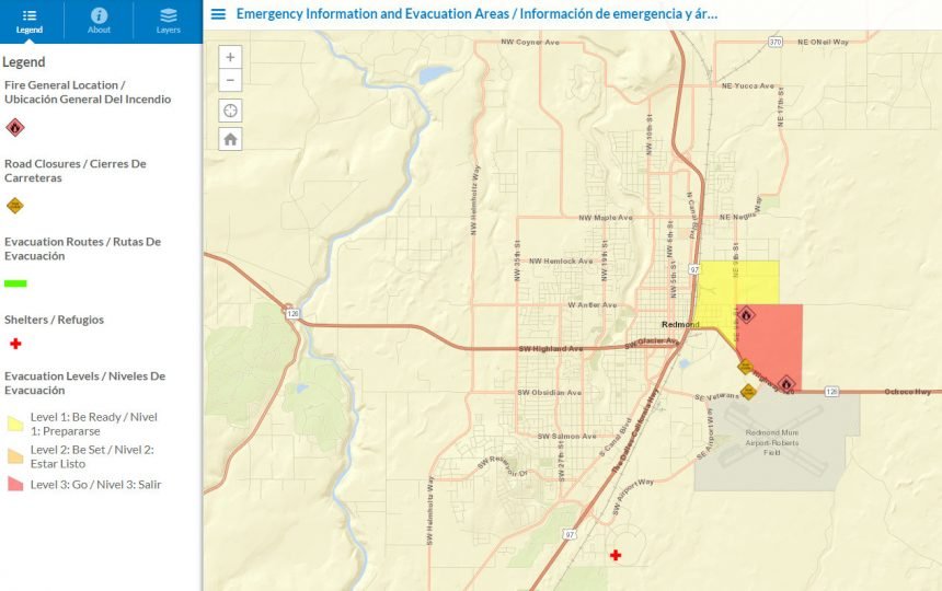 Redmond fire evacuation zones 1130p 629