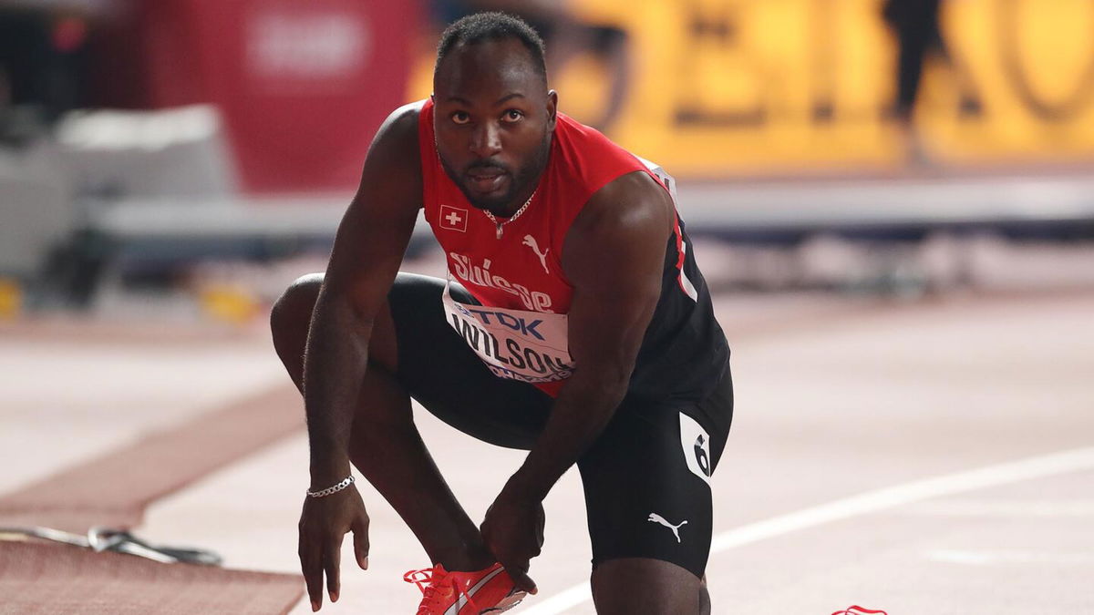 Switzerland's Alex Wilson waits for results after competing in the Men's 200m heats at the 2019 IAAF World Athletics Championships