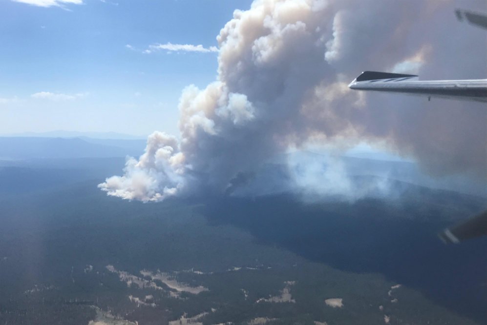 Aerial view of the Bootleg Fire burning on the Fremont-Winema National Forest