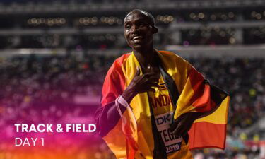 Joshua Cheptegei of Uganda celebrates after winning the Men's 10