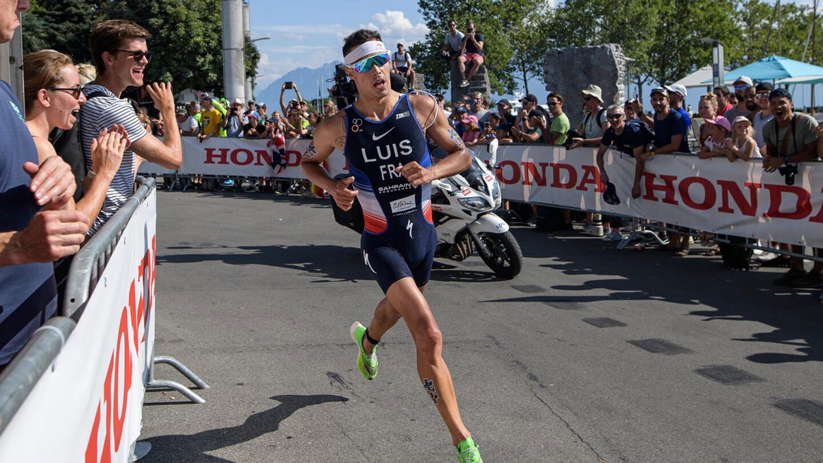 Vincent Luis of France on the running track during the men's elite olympic race