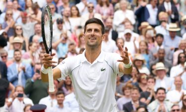 Novak Djokovic raises his hands in celebration