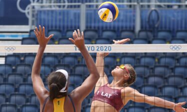 Latvia upsets Brazil in beach volleyball