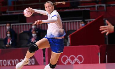 A member of the ROC women's handball team throwing the ball