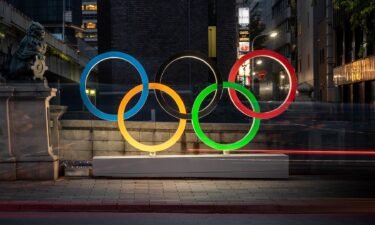 The Olympic Rings are displayed in Tokyo's Nihonbashi district