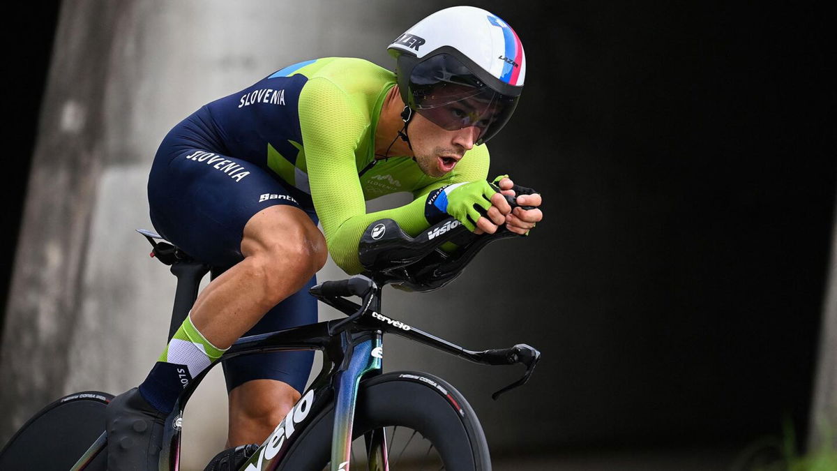 Slovenia's Primoz Roglic competes in the men's cycling road individual time trial during the Tokyo 2020 Olympic Games