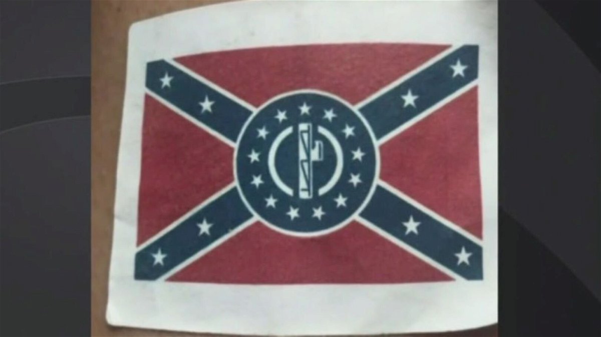 <i>WBZ</i><br/>A sticker from the white supremacy group Patriot Front that was posted on cars at an outdoor market event hosted by Merrimack Valley Black & Brown Voices Inc.