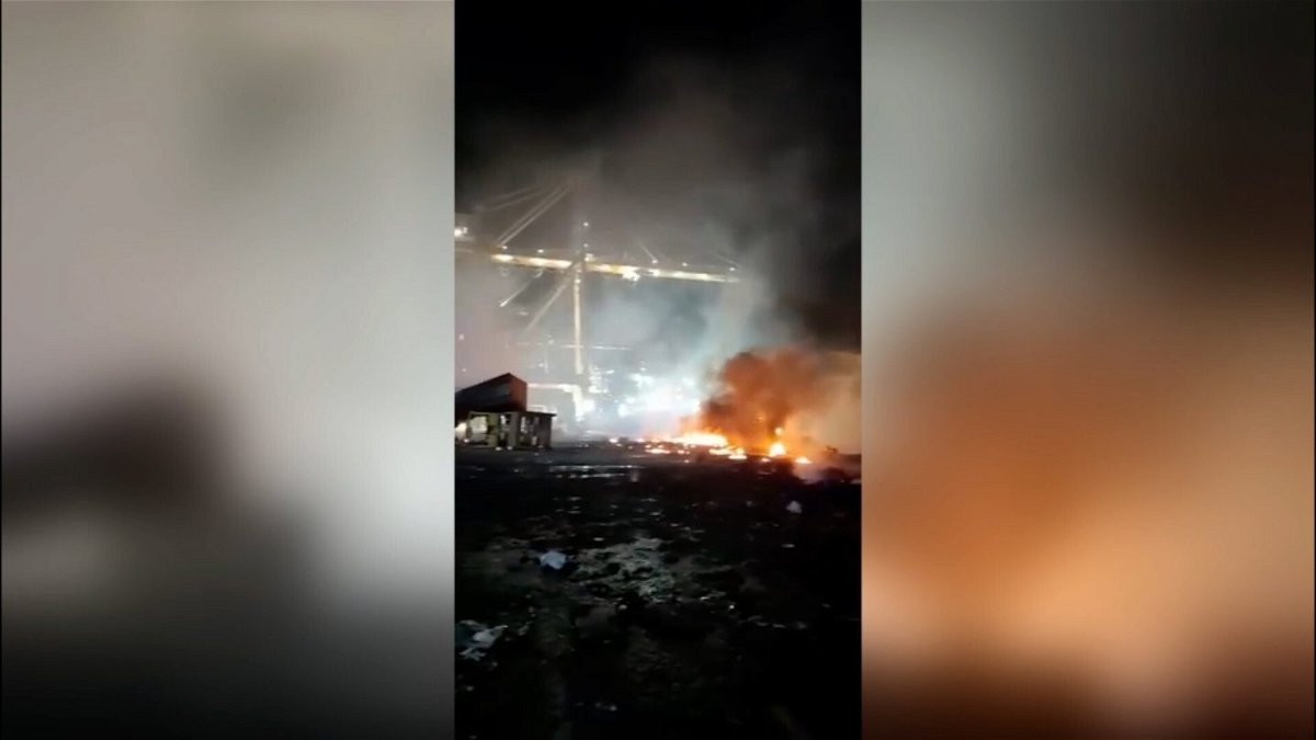 <i>Dubai Media Office</i><br/>An explosion inside a container on a ship docked at Dubai's Jebel Ali port late Wednesday caused a large fire.