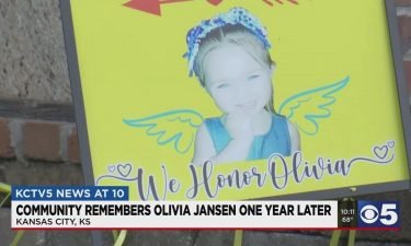 Dozens of people prayed and shared memories near the area where 3-year-old Olivia Jansen was found dead one year ago.