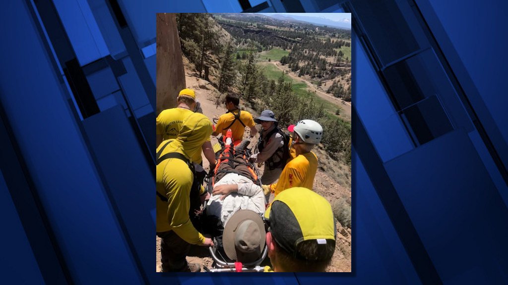 Injured Smith Rock hiker was placed in wheeled litter, brought down trail