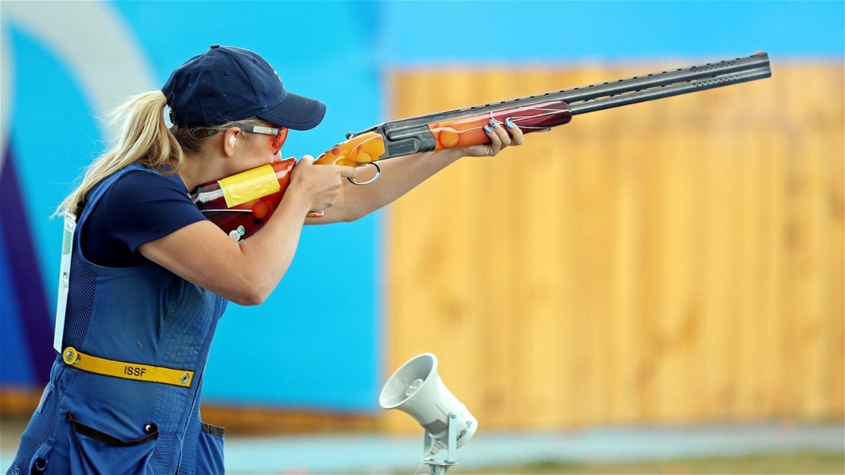 Amber Hill competes in skeet shooting