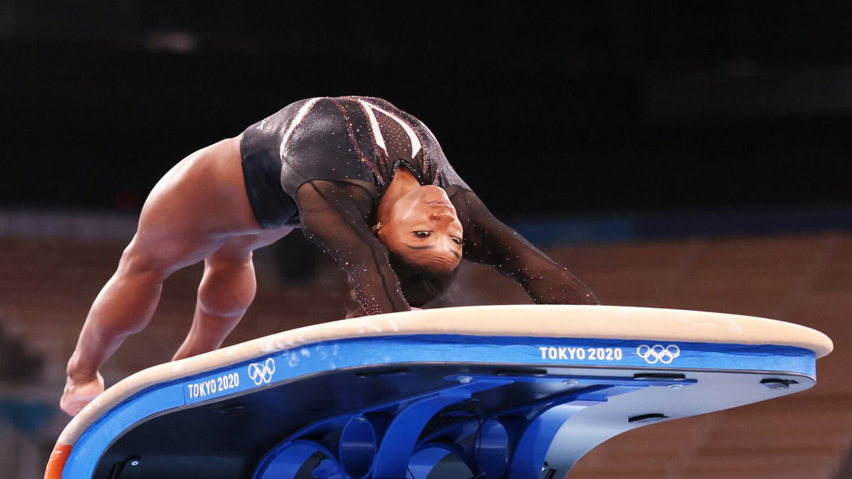 Simone Biles performs a Yurchenko entry on vault