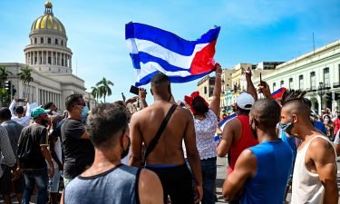 Cubans gather outside the Capitol to demonstrate against the government of President Miguel Diaz-Canel on July 11.