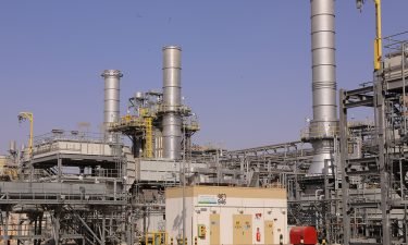 Processing facilities are pictured at the Khurais Processing Department in the Khurais oil field in Khurais