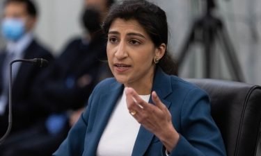 Lina Khan speaks during a confirmation hearing in Washington