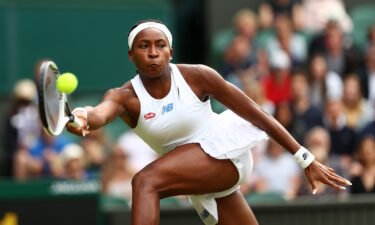 Coco Gauff competes in a match against Angelique Kerber of Germany during Wimbledon on July 5 in London